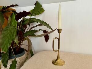Vintage Trumpet Horn Candlesticks Brass Musical Instruments Metal Bugles Classic